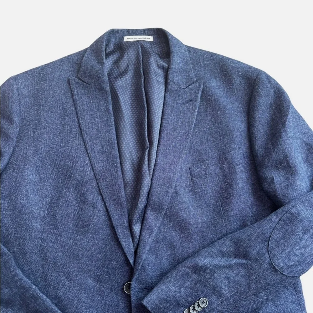 Joseph Abboud Sport Coat Blazer Men's 50L Linen/Wool Blue Elbow Patches Academia